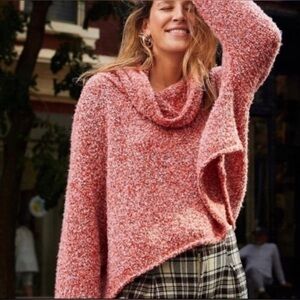 Free People BFF Cowl Neck Sweater Size S Cropped Oversized Soft Cozy Knit Hi-Low